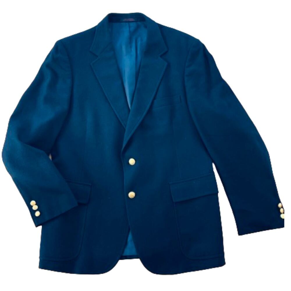 Vintage Navy Blue Sport Coat Blazer Gold Buttons Suit Coat 100% Pure Wool 42R